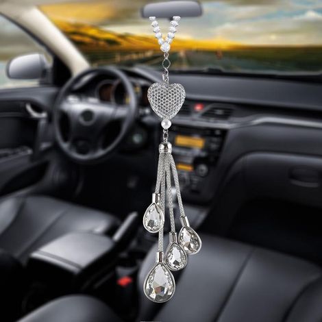 Accessoire de rétroviseur de voiture en forme de cœur avec strass, pendentif porte-bonheur pour femme (1/5)