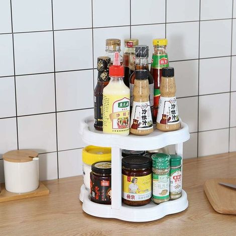Plateau Tournant Epices, 2 Niveaux Placard Étagère à Épices Rangement Cuisine, Épices Support Organisateur, Petit Meuble de Rangement et Etagere (1/5)