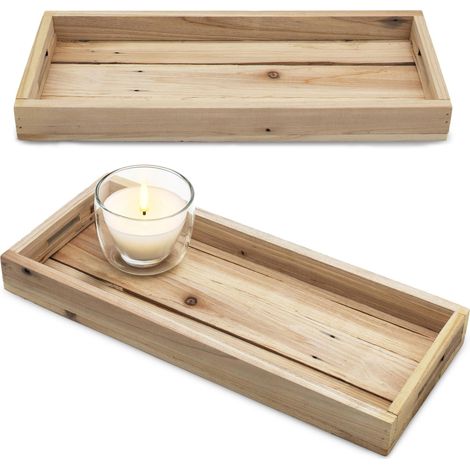 Holz Kerzentablett natur mit Rand 38 x 16 cm - 2er Set - Dekotablett rechteckig naturbelassen
