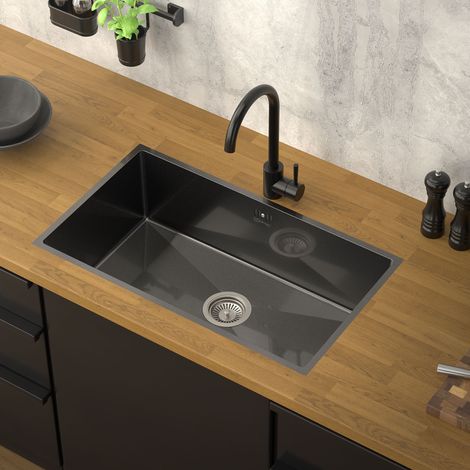 ML-Design XXL Spülbecken Edelstahl 70x40 cm Anthrazit, Küchenspüle eckig, 1 Becken Einbauspüle Unterbauspüle Edelstahlspüle mit Ab- und Überlaufgarnitur Einzelbecken mit Siphon Waschbecken Küche Spüle (1/5)