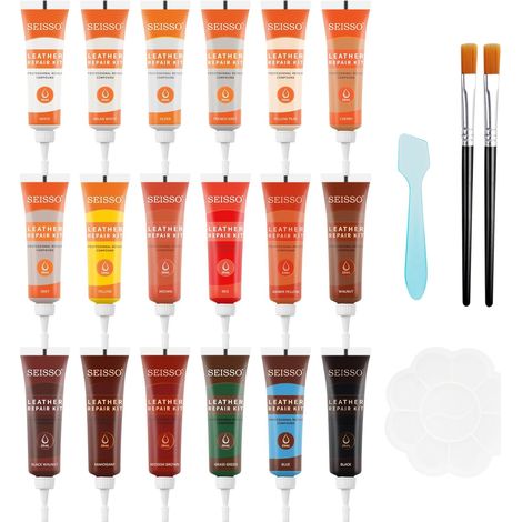 Kit de réparation en cuir, crème de réparation en cuir de 12 couleurs, entretien du cuir, kit de réparation en simili cuir, adapté pour canapés, chaussures, manteaux, sièges de voiture (20 ml) (1/5)