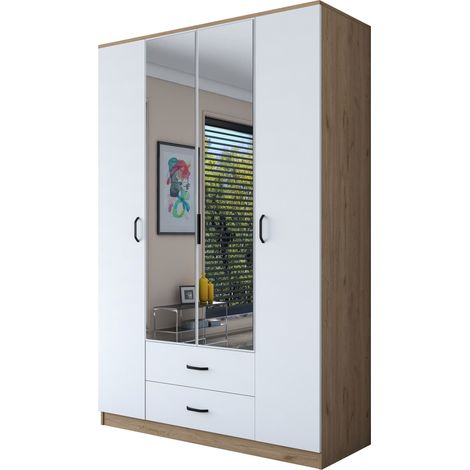 Guardaroba Grande Verdello, Armadio Camera da Letto 2 Cassetti, 11 Ripiani, Appendiabiti, 210x210h cm Bianco