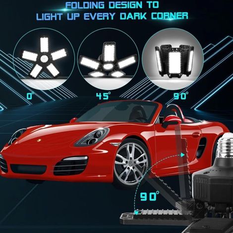 Éclairage LED Garage 160W 1 Pièce, E27 Eclairage Atelier Déformable à 5+1 Panneau Ajustables Lampe Garage 16000LM Plafonnier LED pour Garage, Sous sol, Cuisine, Atelier, Bureau, Magasin (1/4)