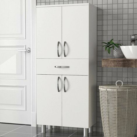 Armadio Multiuso Grande Iolana, 4 Ripiani, un Cassetto, 2 Ante, 59x140h cm Bianco (1/5)