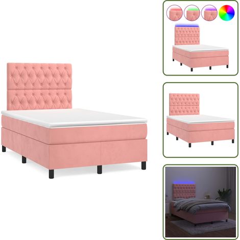 Sommier à lattes de lit et matelas LED rose 120x190 cm velours - Lit Plateforme - Lit Design - Lit Capitonné - Lit Velours - Lit Double (1/5)