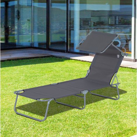 Sonnenliege 187x58x36 cm grau aus Metall klappbar mit Sonnendach (1/5)