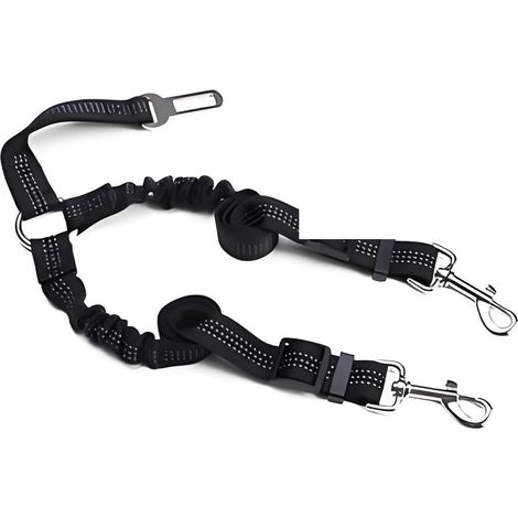 Hundegeschirr Auto mit Reflektor, 2 Hunde, elastisch, verstellbar, schwarz (1/5)