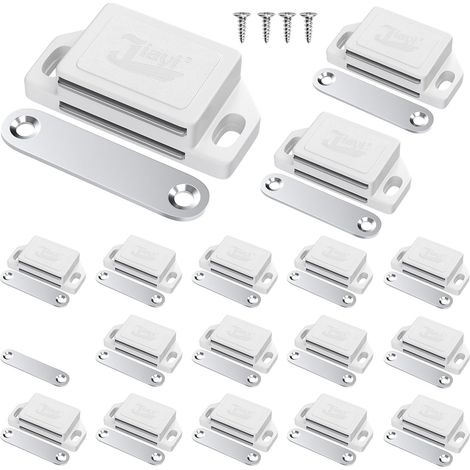 Lot de 6 Aimant Porte Placard Aimant de Porte Plastique pour Meuble, Loquet de Porte Puissant Aimant Loqueteux Magnétiques Aimant Fermeture de Porte pour Tiroirs, Magnet Blanc