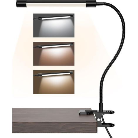 Lampe à pince en aluminium, lampe de lecture LED avec col de cygne flexible à 360°, lampe de bureau avec 10 niveaux de luminosité, lampes de chevet réglables, pour le travail (1/5)
