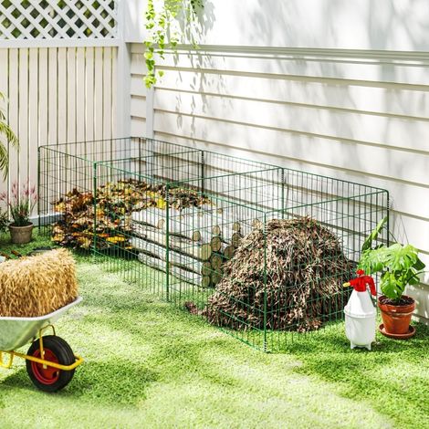 Composteur de jardin 270x90x70 cm en acier vert, 3 bacs, pour jardin gain de place – MEUBLIV (1/5)