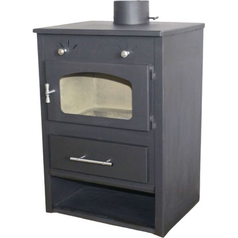 Stufa a Legna in Acciaio 6.9 - 11 kW Roma con Vetro Ceramico Ampia vista fuoco Portalegna (1/4)