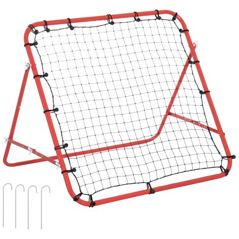 Parete di rimbalzo/rete da porta da calcio, 96 x 80 x 96 cm, angolo regolabile, rosso e nero, ideale per allenamenti e partite in loco. (1/5)