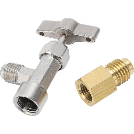 Selbstschließender Dosenöffner mit 1/4"- und 1/2"-Gewinde, Edelstahl, für Kältemittelspender, inklusive Schlauchadapter für Autos (1/5)