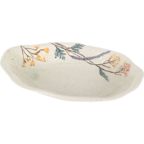 Signes Grimalt Plato Decoracion  Plato Flores Ceramica Y Gres Blanco 19x29x5cm 37559