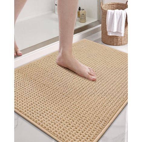 Tappetino da bagno beige con retro in ciniglia e gomma - antiscivolo, assorbente, ad asciugatura rapida, lavabile - tappetino da bagno standard 50 x 80 cm, tappetino da bagno sottile che si adatta fac