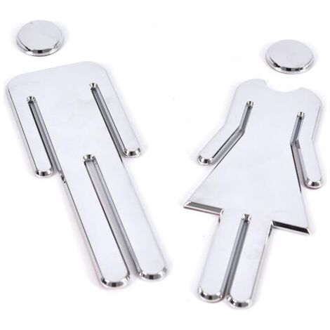 QORVA-(Argent) Signe Toilette pour Porte - Signe de Porte Salle de Bain - Panneau WC Adhesif Homme Femme - Stickers pour Toilette Porte de Restaurant Publique Hôtel Cafétéria (1/5)