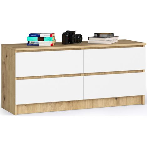 Table basse : 1 tiroir, Blanc, or, 104 × 46 × 68 cm, poignées dorées (1/4)