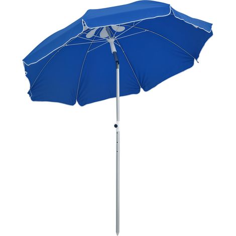 Parasol de plage parasol enclenable octogonal Ø 180 cm tissu polyester haute densité anti-UV hauteur réglable mât alumenium sac de transport enclus bleu