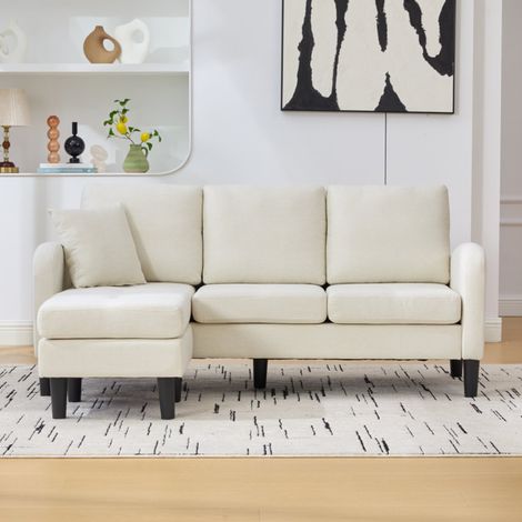 Ecksofa mit Chaiselongue Baumwoll-Leinenstoff hellbeige 166x118x77 cm, modular, 3-Sitzer (1/5)