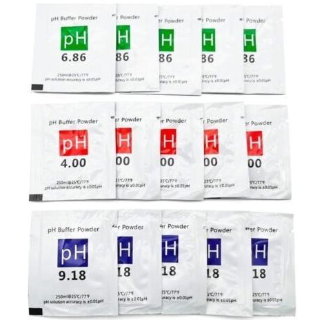 15 pcs pH Test Meter Mesure lot Solution Tampon de Mesure de la Poudre Tampon pH 4.00/6.86/9.18 Point d'étalonnage Regard pour pH Mètre Étalonnage Rapide et Précis du pH de Pureté d'eau (1/4)