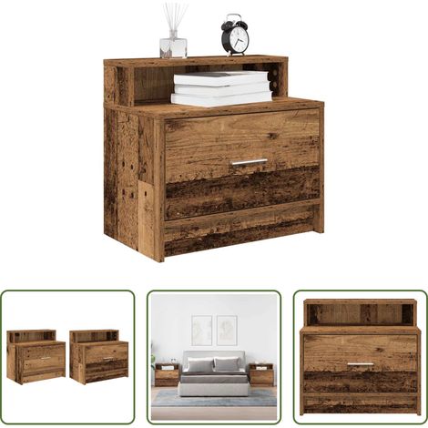 Nachttisch mit Schublade - Nachttische mit Schubladen 2 Stk. Altholz-Optik 51x31x47 cm (1/5)