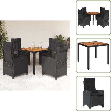 Chaise de jardin inclinable - vidaXL Ensemble à manger de jardin coussins 5pcs Noir Résine tressée - Coussin de siège (1/5)