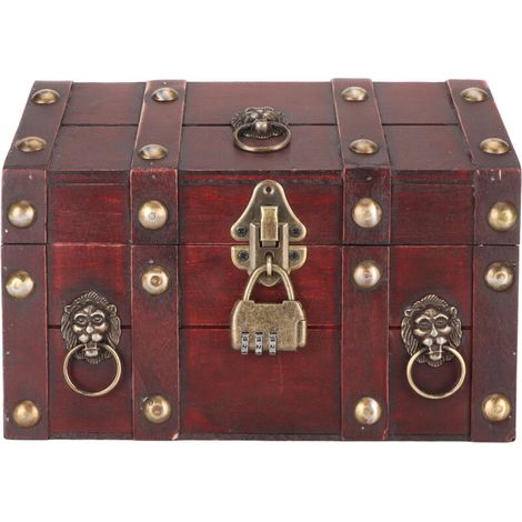 Coffre au trésor en bois verrouillable à combinaison pour bijoux vintage rouge - Boîte de rangement décorative (1/5)