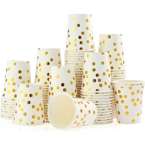 100er-Set 9oz Papierbecher mit Goldpunkten (1/5)