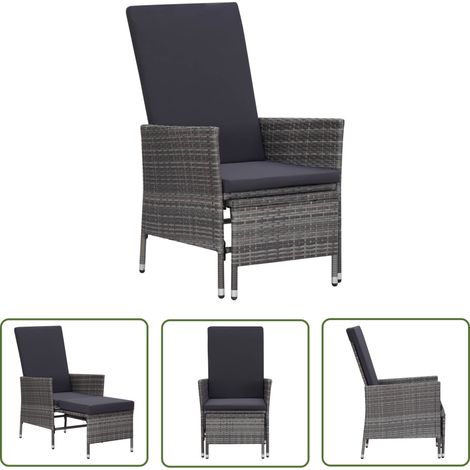 The Living Store Chaise inclinable de jardin avec coussins Résine tressée Gris - Chaises De Jardin - Chaises Pliantes - Mobilier De Jardin - Fauteuils De Jardin - Décoration Extérieure (1/5)