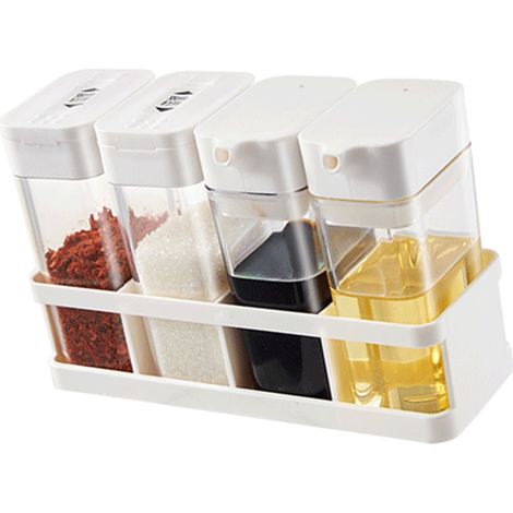 Gewürzbox und Küchenölflasche, feuchtigkeits- und wasserdichtes Aufbewahrungsset, Gewürzglas mit 4 Fächern
