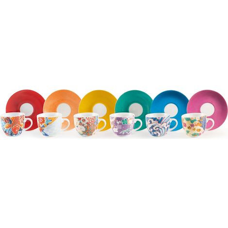 Excelsa Kimono Set 6 Tazzine da caffè con Piattino, Porcellana, Multicolore (1/3)