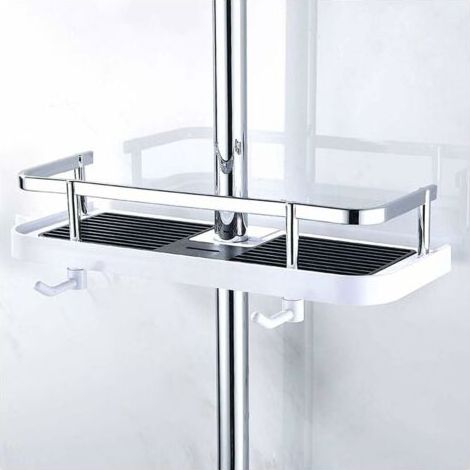 Storage Hooks Multifunctional Hanging Storage Shelf, No Drilling Shower Shelf, Wall Mounted Shower and Bathroom Organizer - Fits 24-25mm Rail (Black)