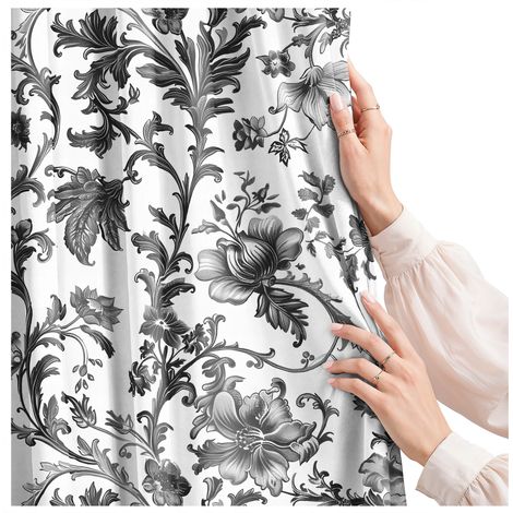 Rideau pour salon, cuisine, chambre, à galon, 140 x 160 cm, style baroque, à fleurs (1/5)