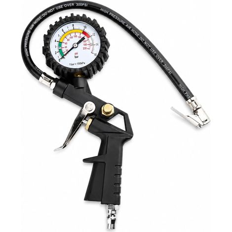 Manómetro para neumáticos, inflador de neumáticos para coche y camión con manómetro, palanca de inflado fino para un control preciso de la presión, graduación: 0,1 bar, portátil para coche, moto y bic (1/5)