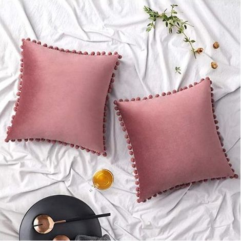 Set mit 2 dekorativen Kissenbezügen, weiche Samtkissenbezüge für Sofa, Schlafzimmer, Auto, 45 x 45 cm (18 x 18 Zoll) in Rosa (1/5)