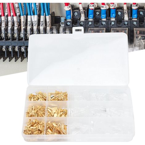270 cosses à ressort nues, cosses d'accouplement or et argent avec manchons isolants, cosses à sertir pour fils isolés de 2,8/4,8/6,3 mm. (1/5)