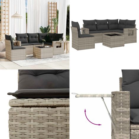 vidaXL Salon de jardin 6 pcs avec coussins gris clair résine tressée (1/5)