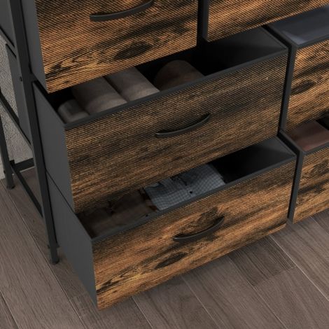 Commode avec 7 tiroirs en tissu, anti-basculement, meuble de rangement, buffet en MDF, marron