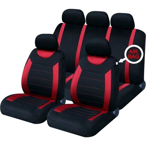 BelleRise - Housses de siège auto et d'appuie-tête rouges - Ensemble complet - Taille universelle - Compatible avec les airbags latéraux (1/4)