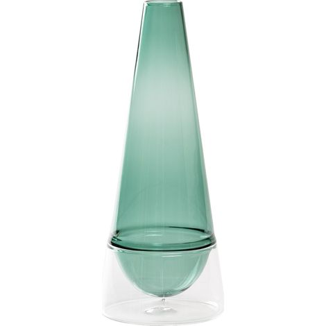 Vaso Conosfera 58 in vetro borosilicato soffiato a mano, lavorazione tecnica incalmo, colore Verde lago, complemento d'arredo di design unico