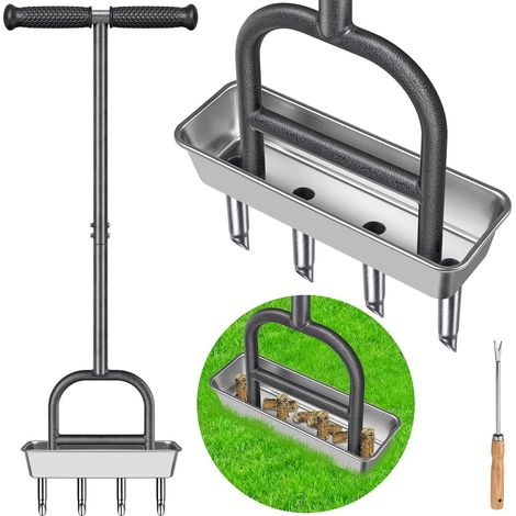 Aérateur de carottage de pelouse, aérateur Manuel à 4 cœurs en Acier Inoxydable pour aération de Cour et de pelouse, Outil d'aération Durable avec poignée en Caoutchouc Souple pour (1/5)