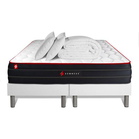 Komplettpaket Bett - Matratze 180x200 cm + 2 Boxspringbetten (Monoblock) + 2 Kopfkissen + Bettdecke - Boost
