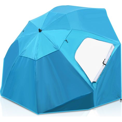Jiubiaz Ombrellone multifunzione per spiaggia e giardino UV50+ 210 cm, leggero, portatile, con borsa e picchetto da terra Azzurro cielo