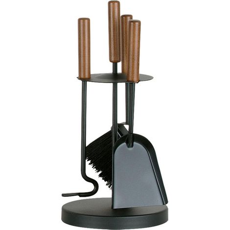 Kaminbesteck klein 4-tlg, rund schwarz besch., 42 cm hoch