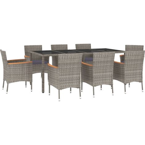 Maison Exclusive - 9-tlg. Garten-Essgruppe mit Kissen Grau Poly R (1/5)