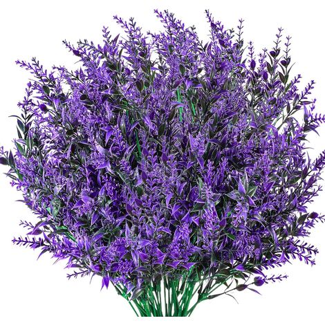 Flores artificiales de lavanda, decoración de ramos artificiales, plantas artificiales para interiores y exteriores, bodas, decoración de jardines – 6 piezas/Morado (1/5)