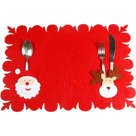 Tapis de table Père Noël avec couvert intégré, poche pour fête de Noël – DELKEVIC