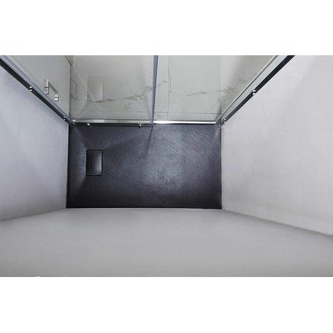 Piatto Doccia Spessore 2.6 Cm Resina SMC Effetto Pietra Stone Ardesia Antiscivolo Riducibile Filopavimento Con Griglia Di Copertura Nero 100x100 Cm - Misura: 80 x 80 Cm