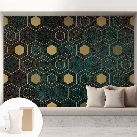 Papier peint intissé décoratif avec colle pour salon chambre et bureau Installation rapide Hexagones géométriques 208x146 cm (1/5)