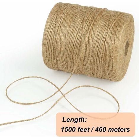 Trimec – Corde de chanvre naturel 300m – Épaisseur 1mm – Corde tordue en 2 brins pour artisanat, jardinage, emballage cadeau et décoration de Noël